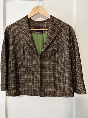 Vintage 60s 70s Hoover Cropped Blazer Brown Tweed Textured Hong Kong Mod Jacket